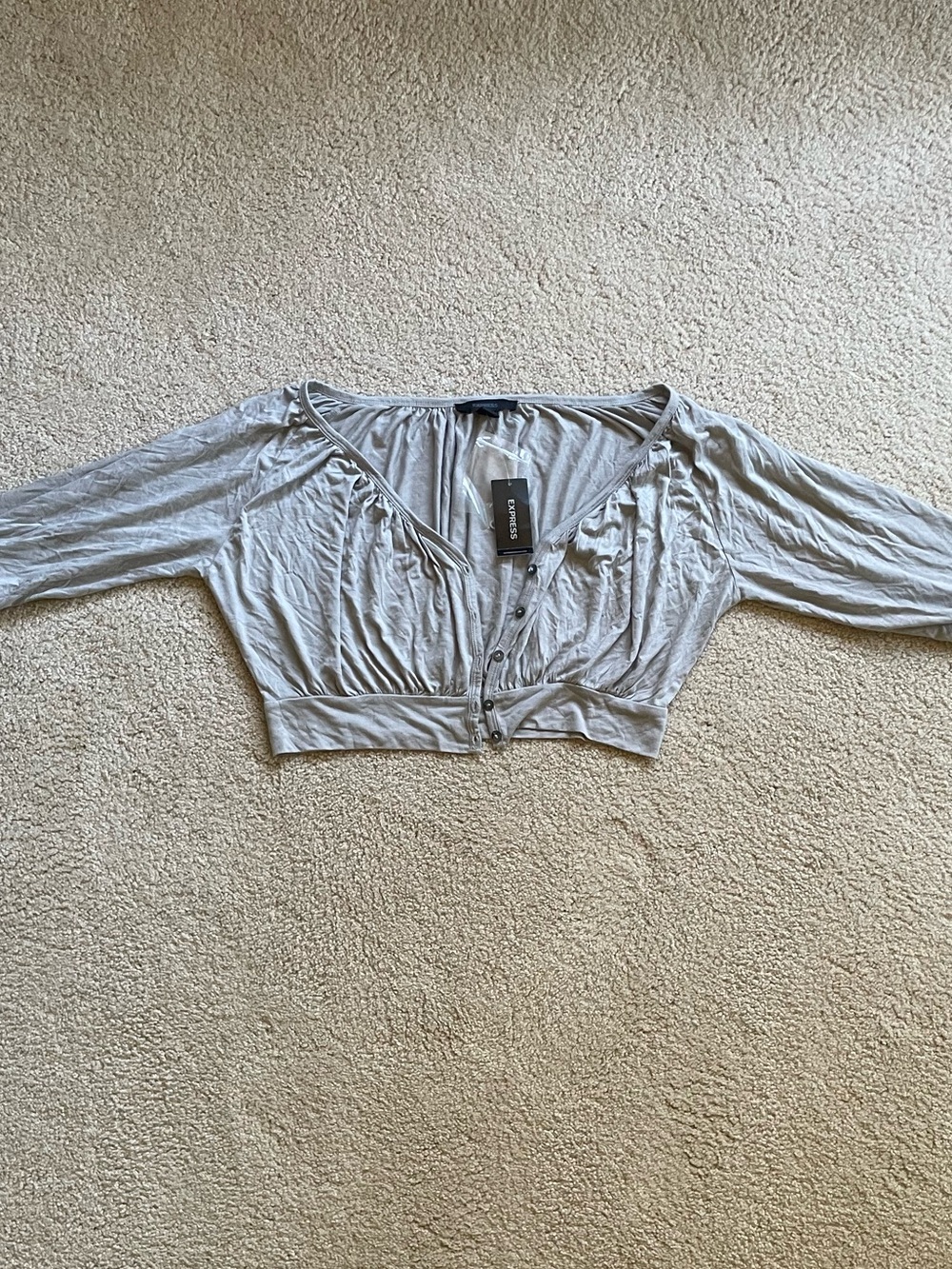 Express Light Gray Cropped Button-Front Top